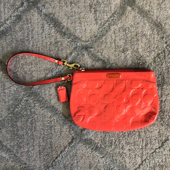 Coach Handbags - Coach Red Signature Mini Wristlet Purse